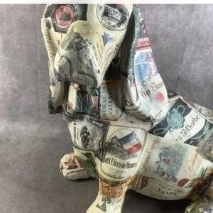 Paper Mache Vintage Style International Labels 18" Basset Hound Dog Rare